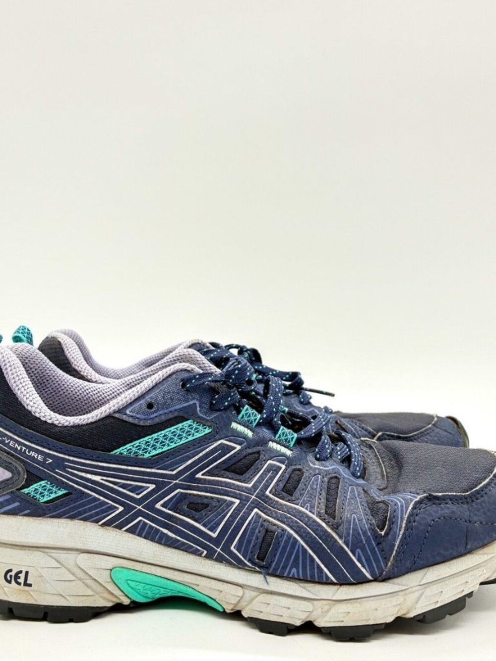 ASICS Gel-Venture 7 Womens Size 8 Wide Navy Mint Trail Running Shoes